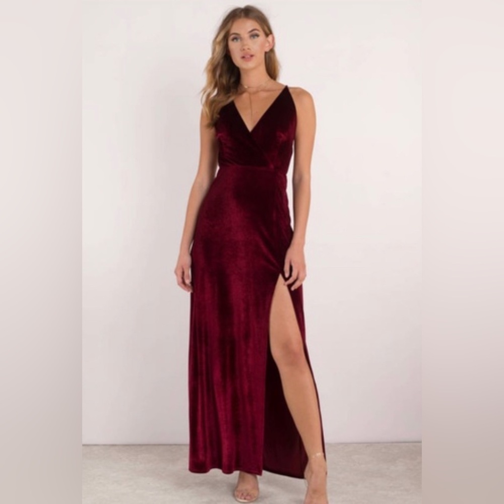 VELVET RED PROM LONG DRESS